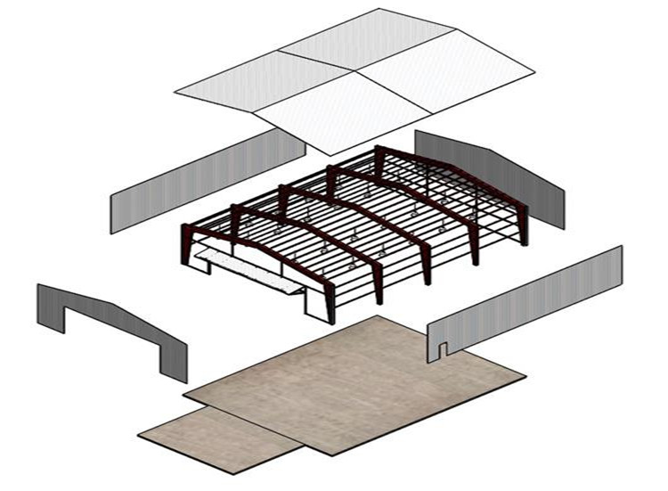 3D rendering of a prefabricated steel structure warehouse design