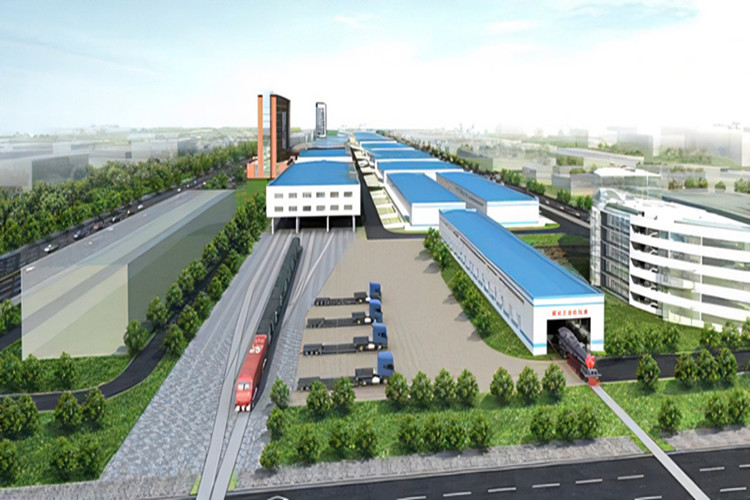 Large scale industrial warehouse building constructed with prefabricated steel components