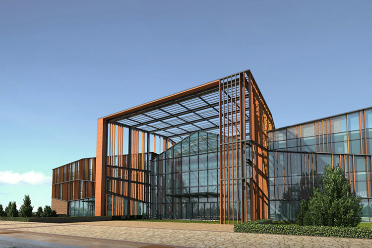 Space frame roof structural design in a large sports hall